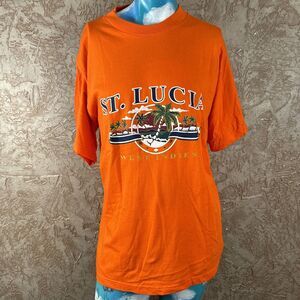 Vintage Caribbean Dream St. Lucia West Indies Graphic Size T-Shirt XL Orange